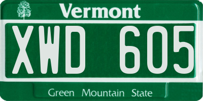 VT license plate XWD605