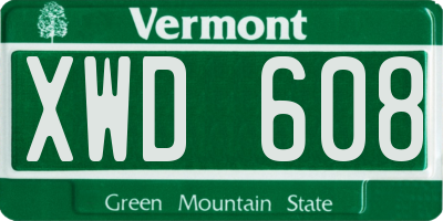 VT license plate XWD608