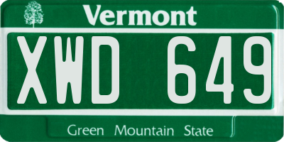 VT license plate XWD649