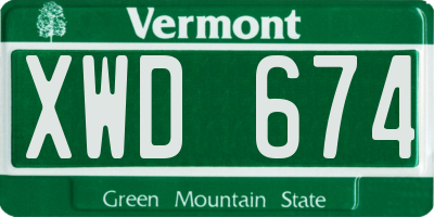 VT license plate XWD674