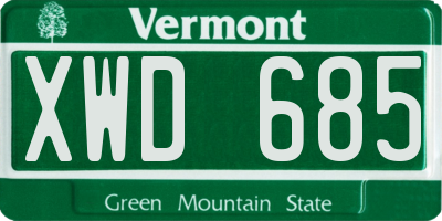 VT license plate XWD685