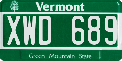 VT license plate XWD689