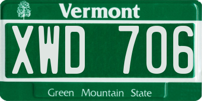 VT license plate XWD706