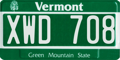 VT license plate XWD708