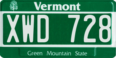 VT license plate XWD728