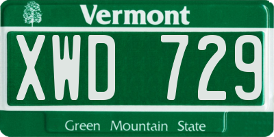 VT license plate XWD729