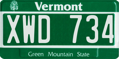 VT license plate XWD734