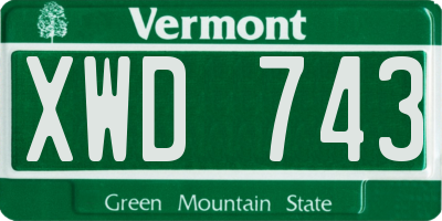 VT license plate XWD743