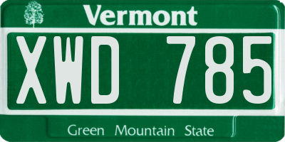VT license plate XWD785