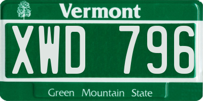 VT license plate XWD796