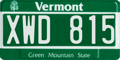 VT license plate XWD815