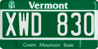 VT license plate XWD830