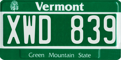 VT license plate XWD839