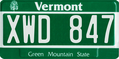 VT license plate XWD847