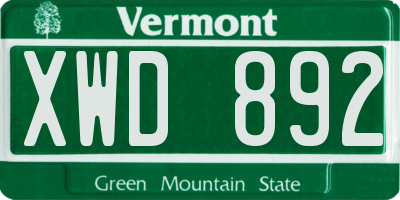 VT license plate XWD892