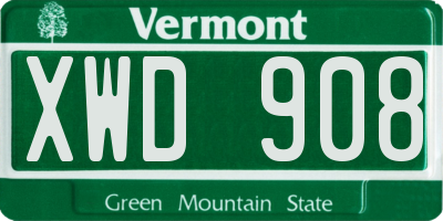VT license plate XWD908