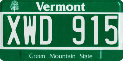 VT license plate XWD915