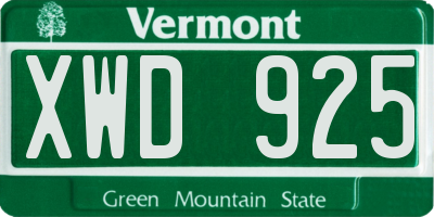 VT license plate XWD925