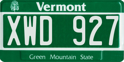 VT license plate XWD927