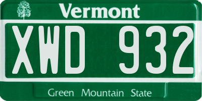 VT license plate XWD932