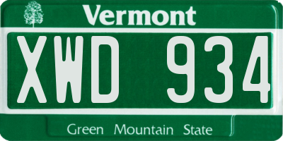VT license plate XWD934