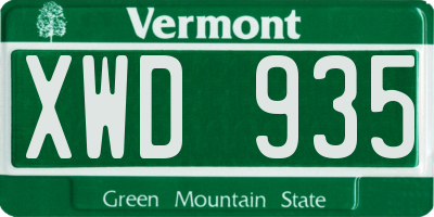 VT license plate XWD935