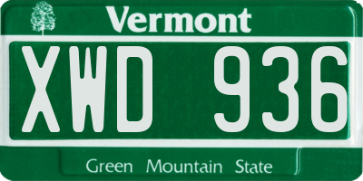 VT license plate XWD936