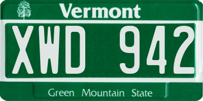 VT license plate XWD942