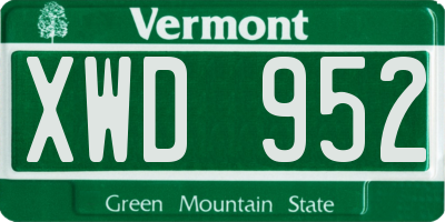 VT license plate XWD952