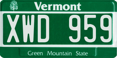VT license plate XWD959