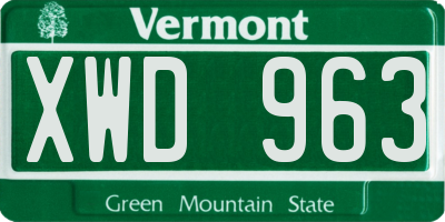 VT license plate XWD963