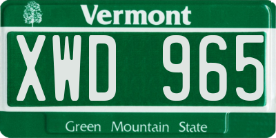 VT license plate XWD965