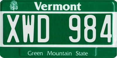 VT license plate XWD984