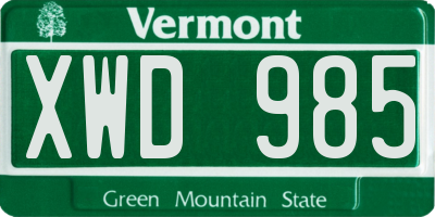 VT license plate XWD985