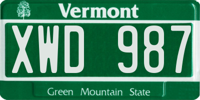 VT license plate XWD987