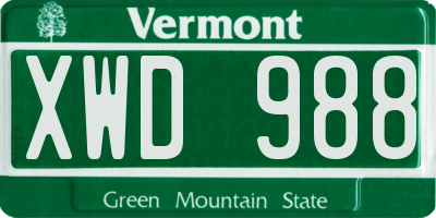 VT license plate XWD988