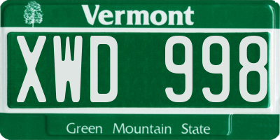 VT license plate XWD998