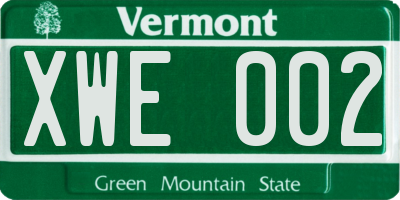 VT license plate XWE002