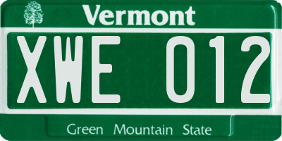 VT license plate XWE012