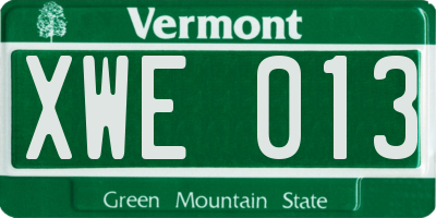 VT license plate XWE013