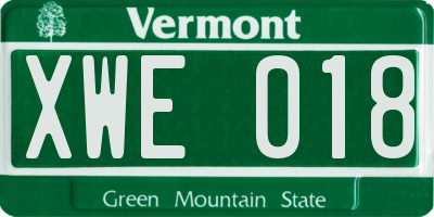 VT license plate XWE018