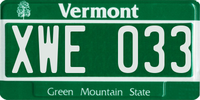 VT license plate XWE033