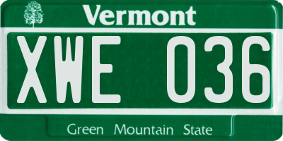 VT license plate XWE036