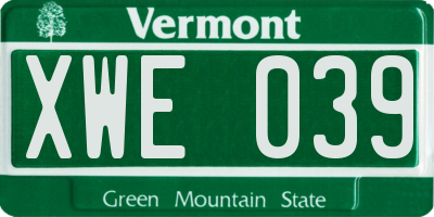 VT license plate XWE039