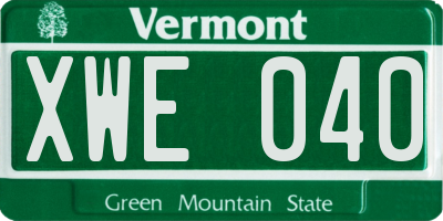 VT license plate XWE040