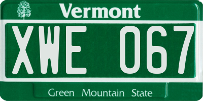 VT license plate XWE067