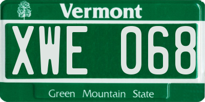 VT license plate XWE068
