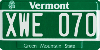 VT license plate XWE070