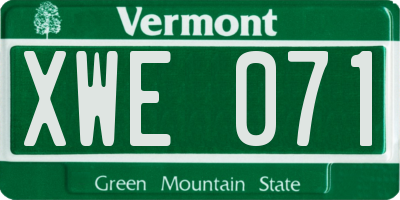VT license plate XWE071