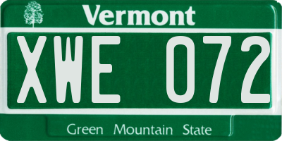 VT license plate XWE072